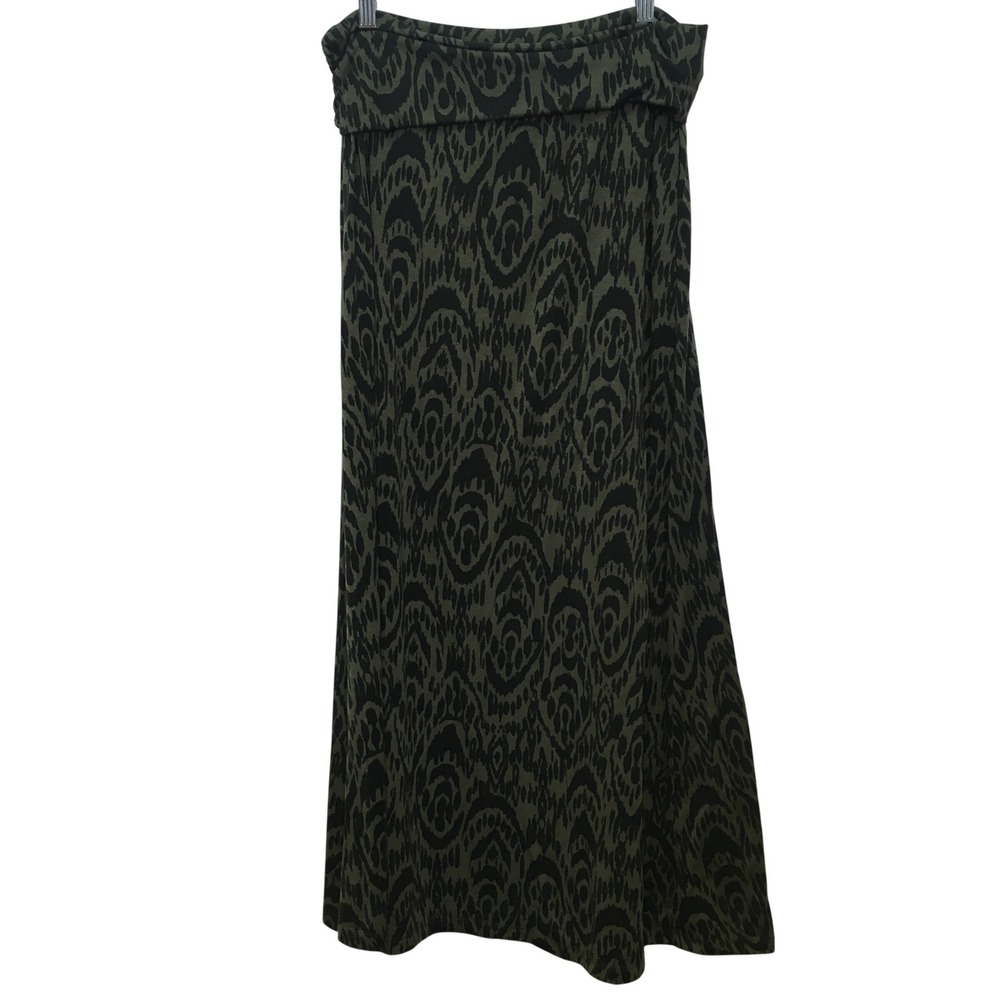 Mossimo Y2K Foldover Maxi Skirt Women's Large Olive Green Boho Stretch Casual